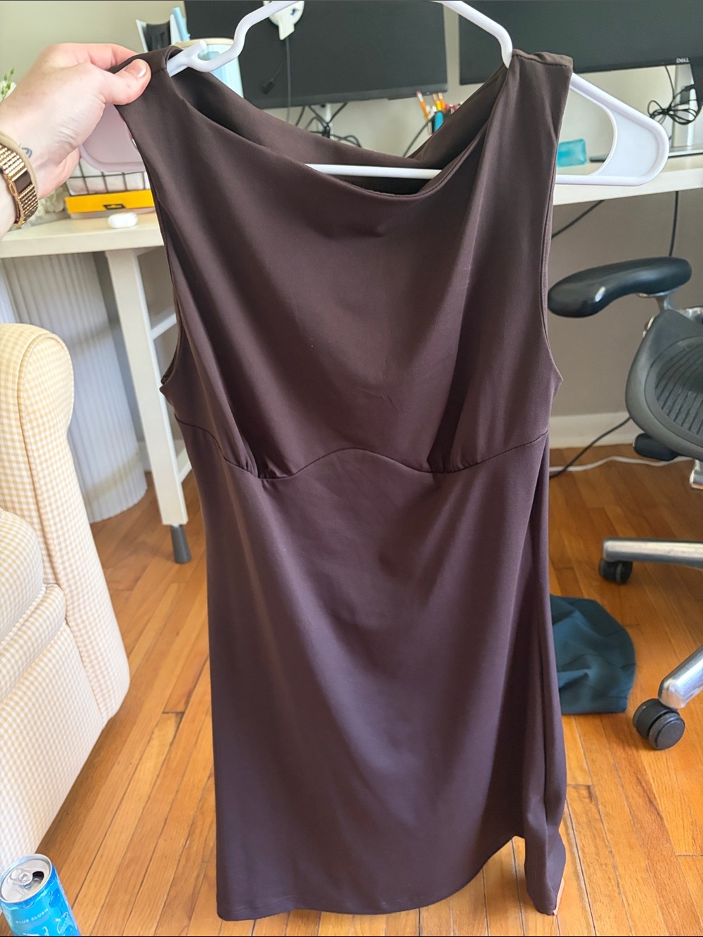 Sleeveless Brown Shift Dress - Classic Women's Dress